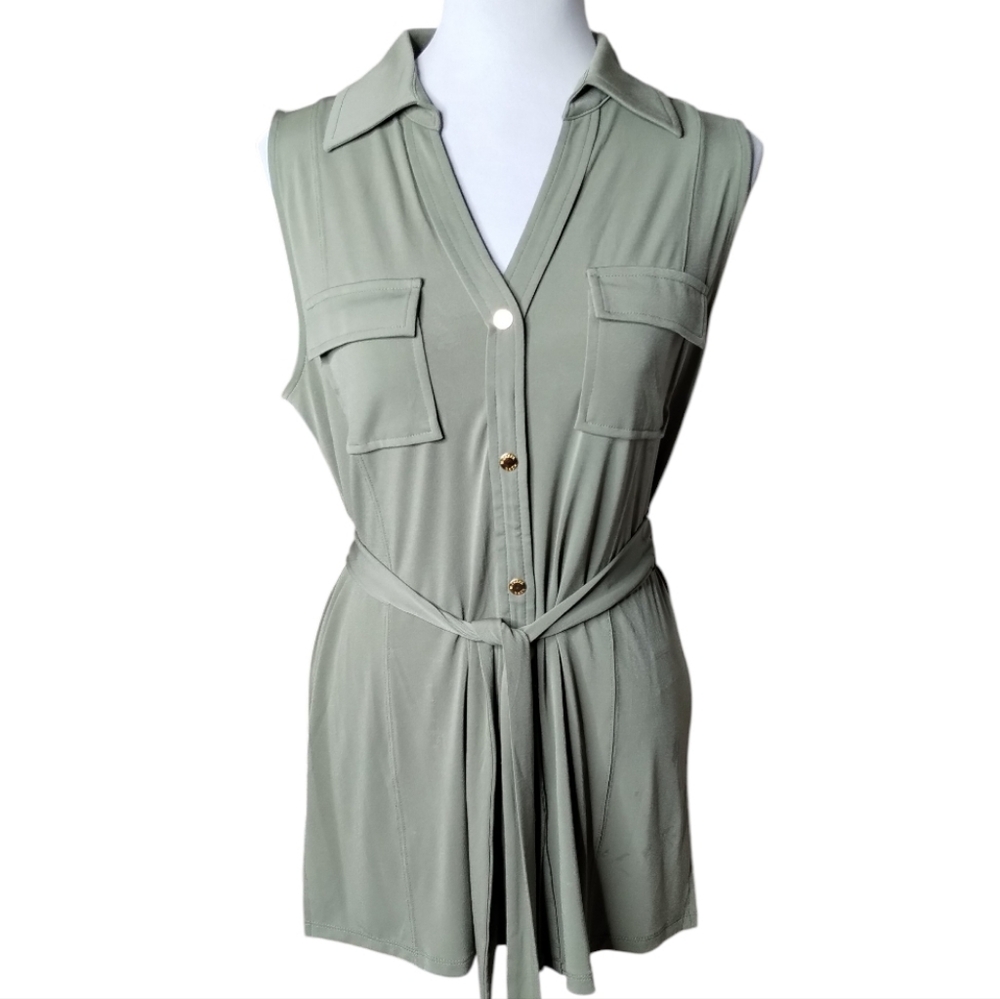 Michael Kors Sage Green Sleeveless Tie Waist Tunic Top Size M